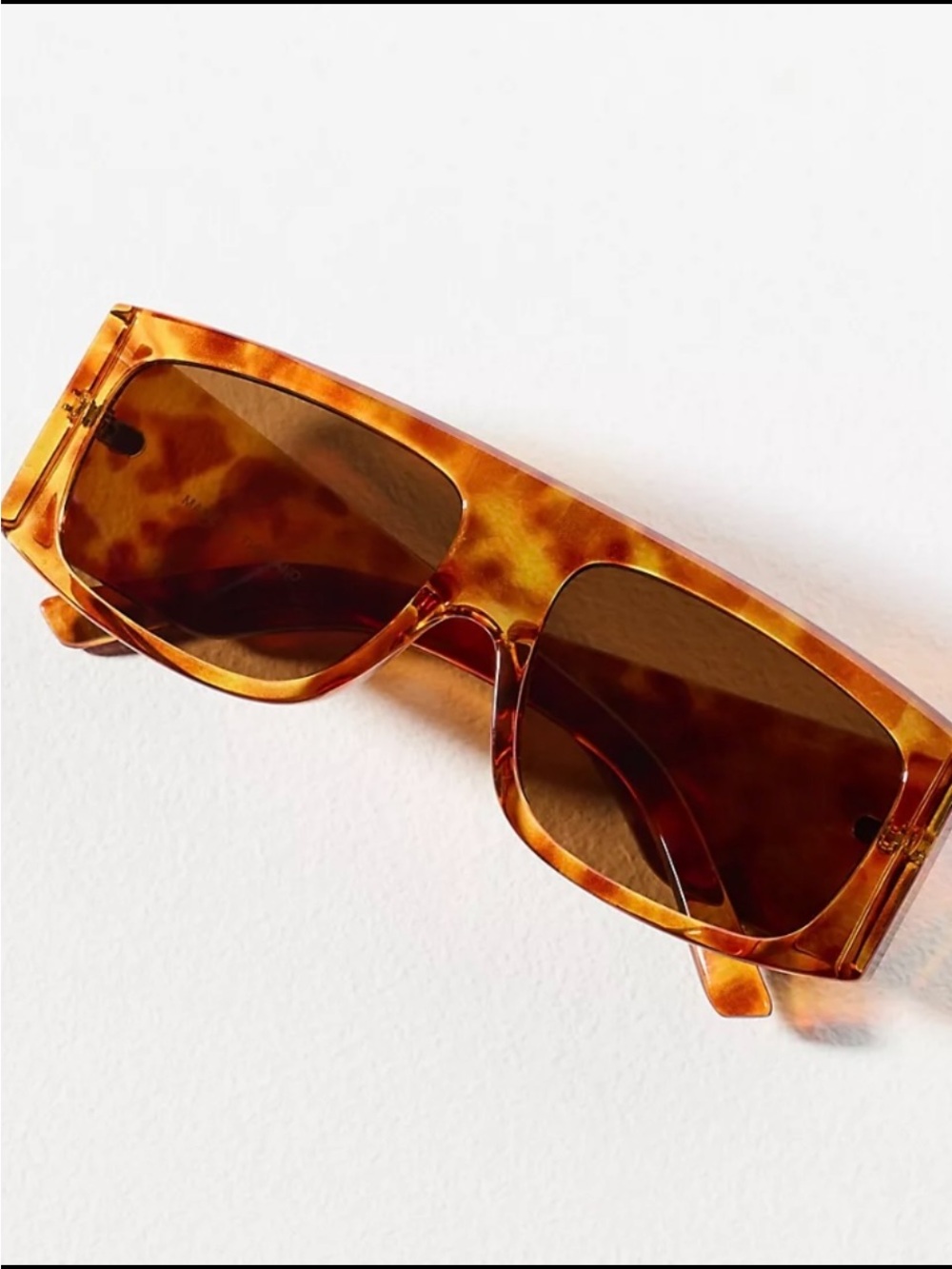 Anthropologie Tortoise-Pattern Rectangular Sunglasses - Amber Brown